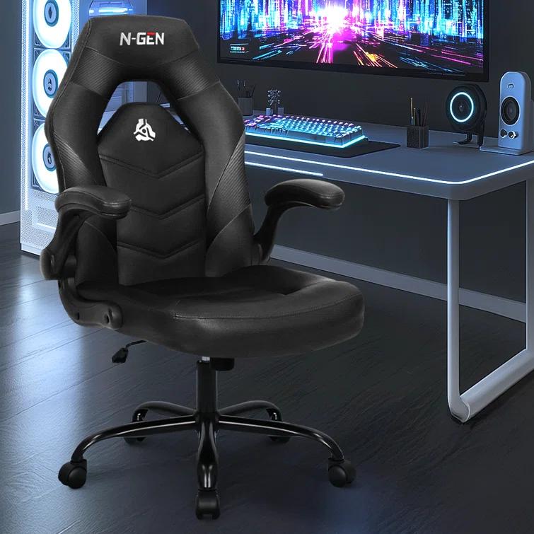 Neo Chair N-GEN Adjustable Ergonomic Faux Leather Swiveling PC & Racing Game Office Desk Chair with Flip-Up Arms