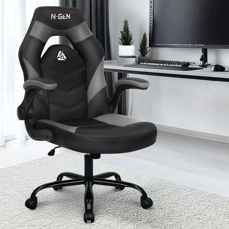 Neo Chair N-GEN Adjustable Ergonomic Faux Leather Swiveling PC & Racing Game Office Desk Chair with Flip-Up Arms