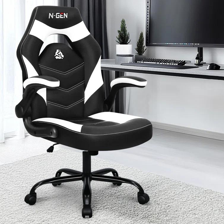 Neo Chair N-GEN Adjustable Ergonomic Faux Leather Swiveling PC & Racing Game Office Desk Chair with Flip-Up Arms