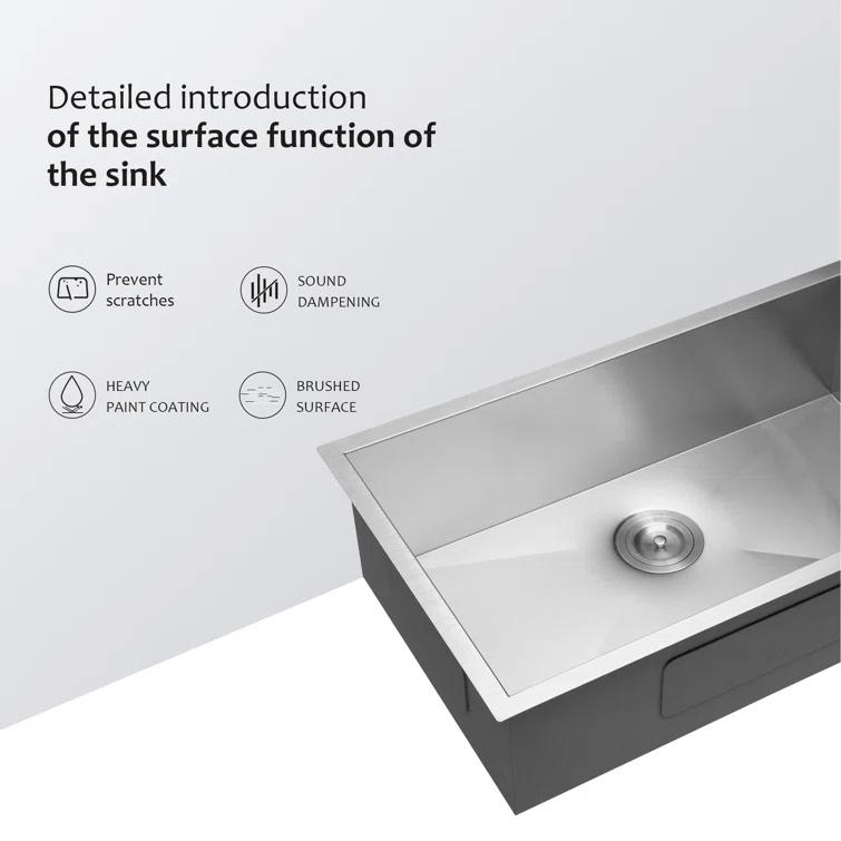 32 Inch Undermount Sink - 32"X19"X9" Undermount Stainless Steel Kitchen Sink 18 Gauge 9 Inch Deep Single Bowl Kitchen Sink Basin