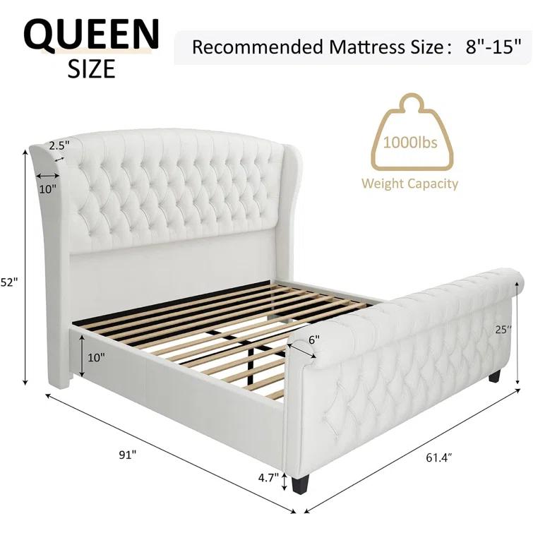 Dulane Chenille Upholstered Sleigh Bed with Scroll Wingback Headboard