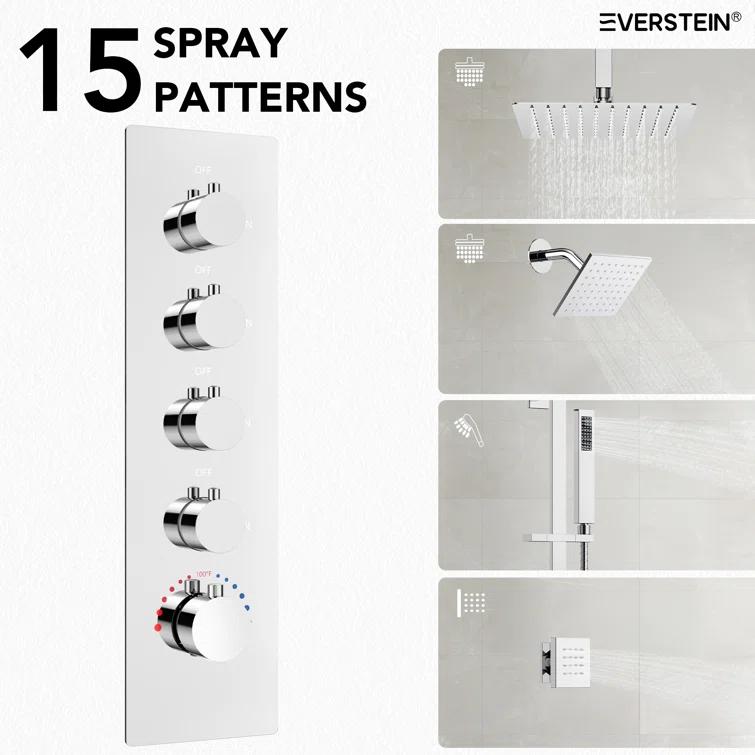 DualJetSpa 16-Inch Rainfall Shower System with Handheld Spray, Dual Showerheads, 6 Body Jets, and Thermostatic Valve