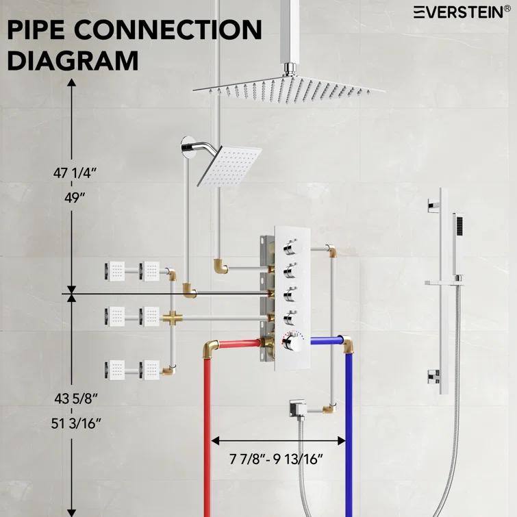 DualJetSpa 16-Inch Rainfall Shower System with Handheld Spray, Dual Showerheads, 6 Body Jets, and Thermostatic Valve