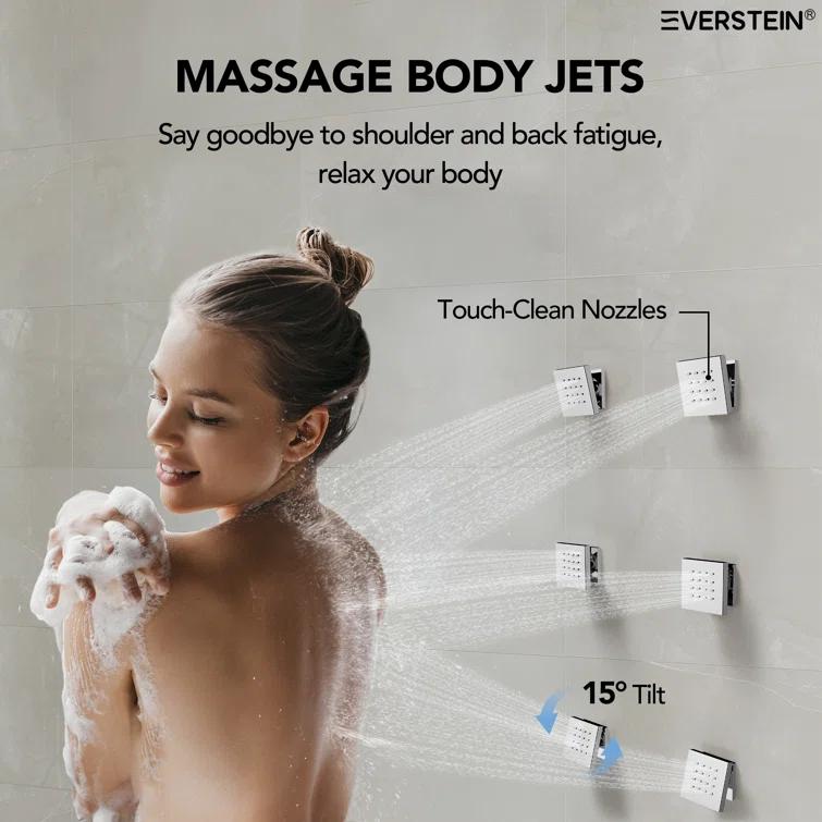 DualJetSpa 16-Inch Rainfall Shower System with Handheld Spray, Dual Showerheads, 6 Body Jets, and Thermostatic Valve