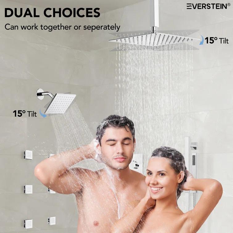 DualJetSpa 16-Inch Rainfall Shower System with Handheld Spray, Dual Showerheads, 6 Body Jets, and Thermostatic Valve