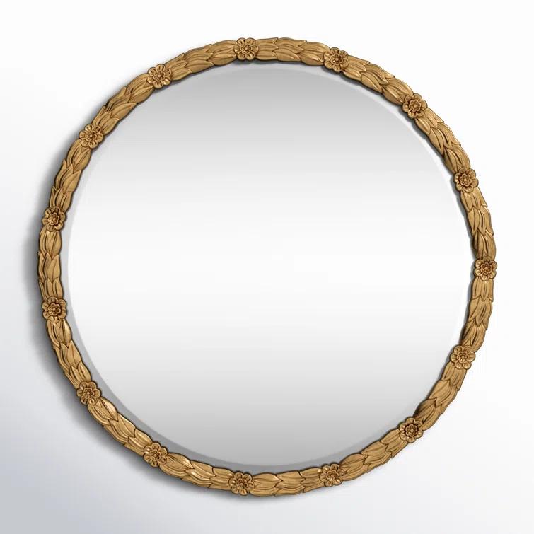 Round Gold Antique Wood Bathroom Mirror