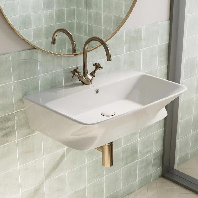 Los Flexi Wall Mount Sink with Overflow, Modern Floating Bathroom Vessel Sink, Single Faucet Hole, Pop-up Drain Included