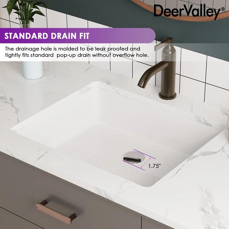 DeerValley Ursa 20" X 15.6" Rectangular Vitreous China Undermount Bathroom Sink with Overflow