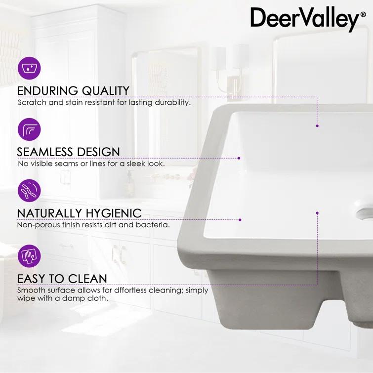 DeerValley Ursa 20" X 15.6" Rectangular Vitreous China Undermount Bathroom Sink with Overflow
