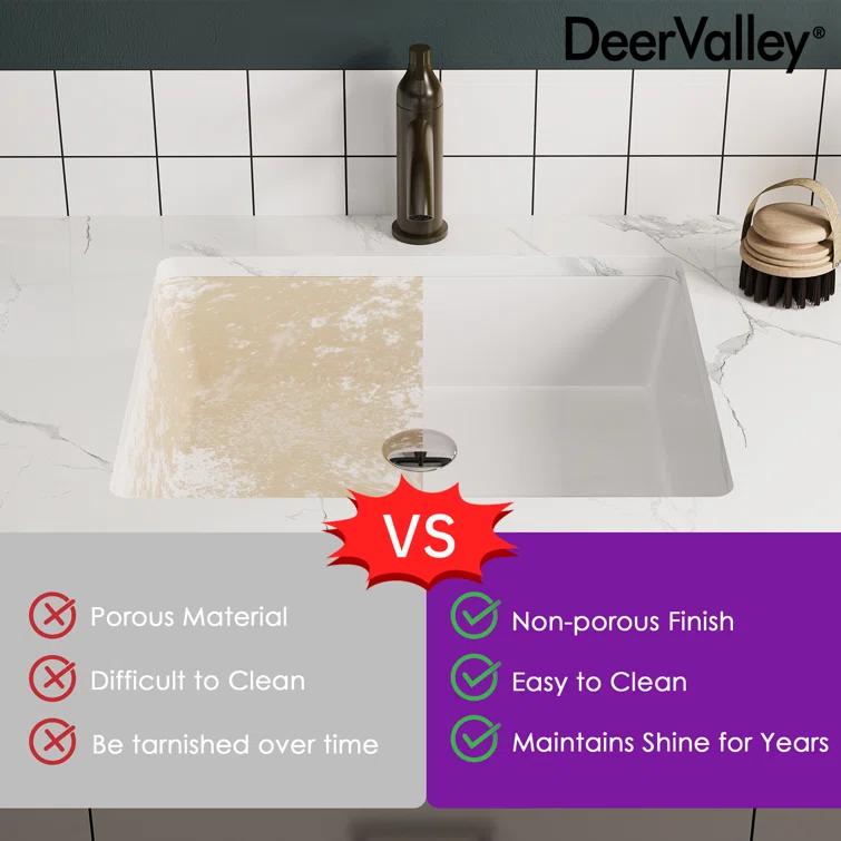 DeerValley Ursa 20" X 15.6" Rectangular Vitreous China Undermount Bathroom Sink with Overflow