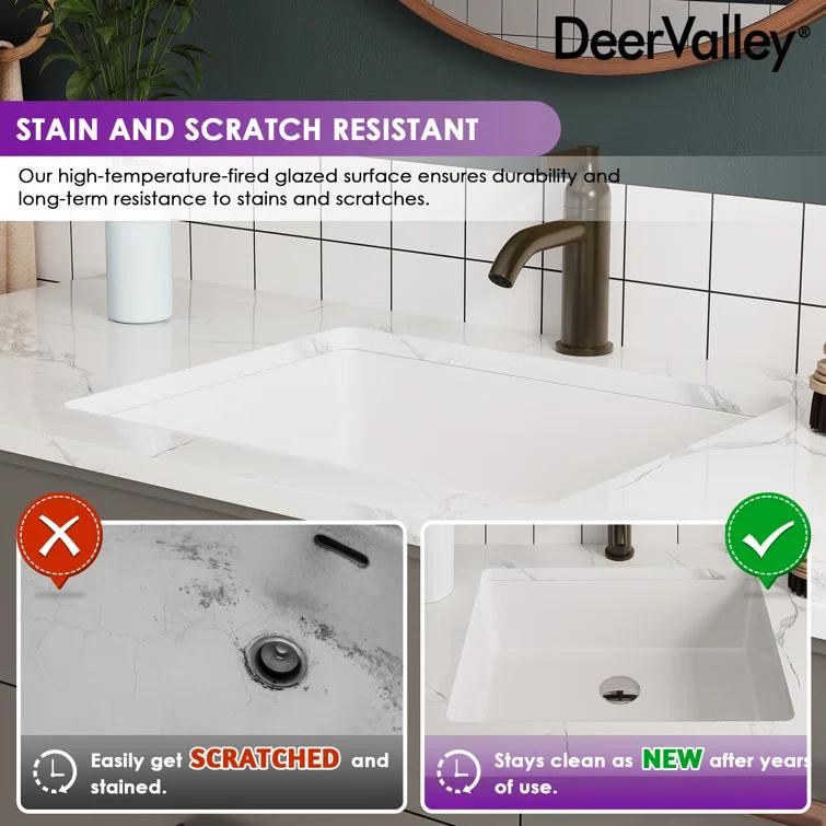 DeerValley Ursa 20" X 15.6" Rectangular Vitreous China Undermount Bathroom Sink with Overflow
