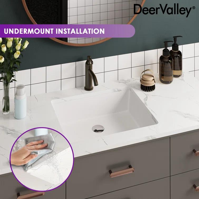DeerValley Ursa 20" X 15.6" Rectangular Vitreous China Undermount Bathroom Sink with Overflow