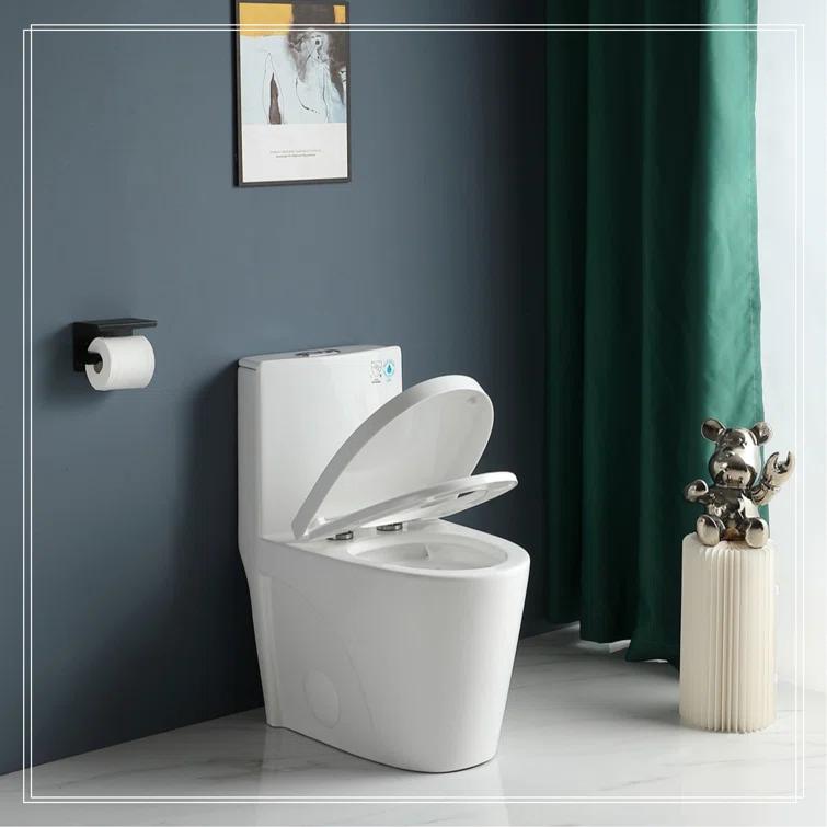 One-Piece Toilet, 1.1/1.60 GPF Water-Efficient Dual-Flush Elongated Comfort Height Floor Mounted, Standard-Size Toilet With Soft Closing Seat Included