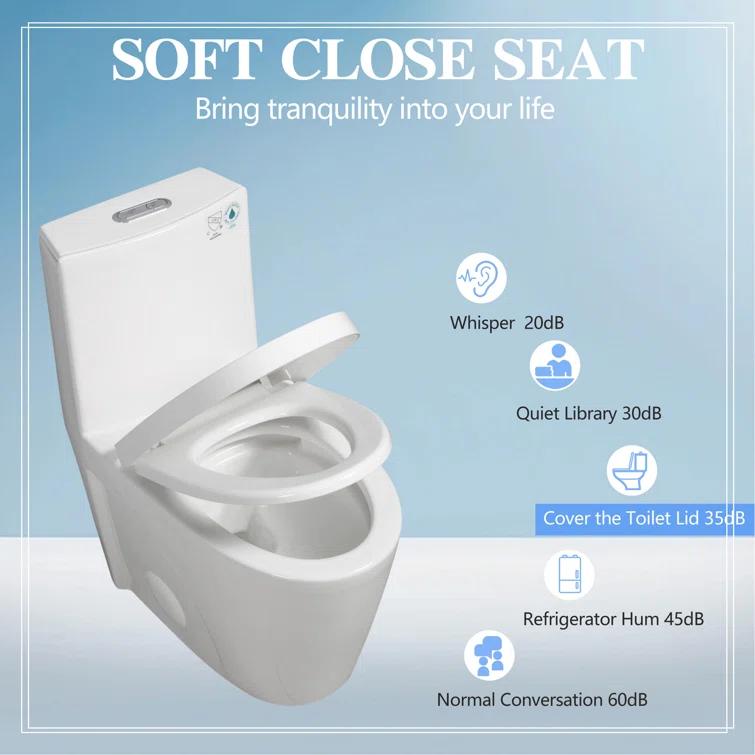 One-Piece Toilet, 1.1/1.60 GPF Water-Efficient Dual-Flush Elongated Comfort Height Floor Mounted, Standard-Size Toilet With Soft Closing Seat Included