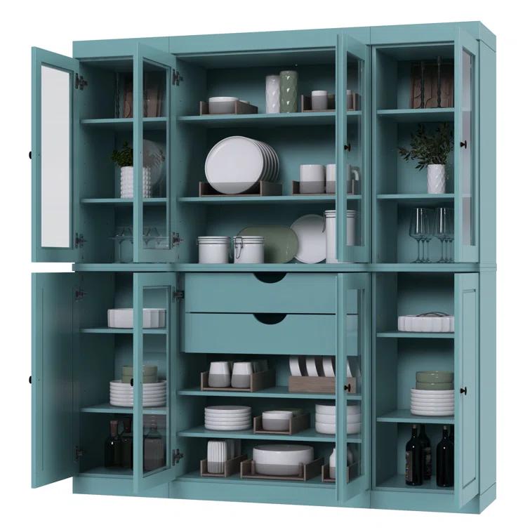 Wildon Home® Doerschuk 100% Solid Wood 65" Pantry Cabinet with Clear Glass, Solid Doors, 2-Drawers and Adjustable Shelves