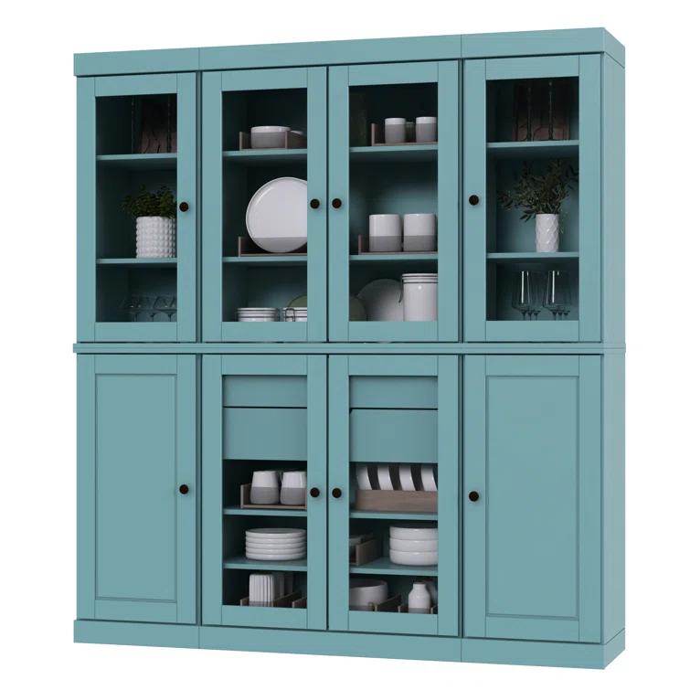 Wildon Home® Doerschuk 100% Solid Wood 65" Pantry Cabinet with Clear Glass, Solid Doors, 2-Drawers and Adjustable Shelves
