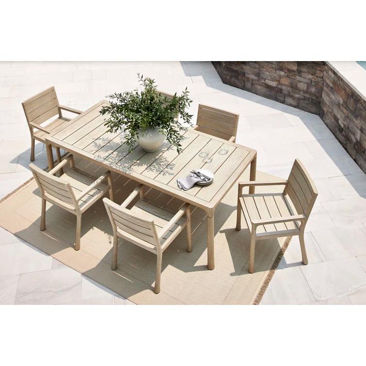 Beige Teak Transitional Outdoor Dining Arm Chair