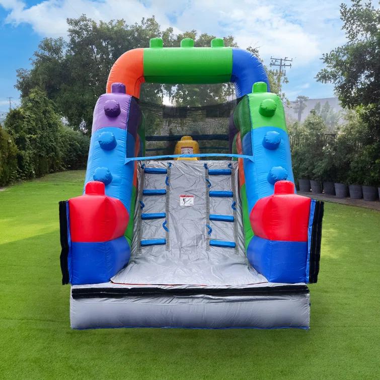 Herokiddo Block Party 12’ Tall Dual Lane Backload Inflatable Water Slide With Attached Pool, For Kids And Adults, Commercial Grade Pvc Vinyl, Outdoor Backyard Fun, Blow Up Water Park, (blower Included)