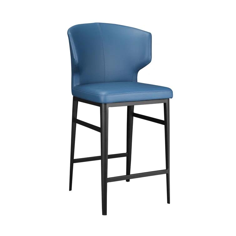 Delaney 39'' Contemporary Steel Blue Faux Leather Counter Stool
