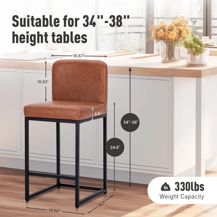 Wade Logan® Catharinus Extra Tall Bar Stool Set - Black Metal Base & Waterproof Faux Leather (Set of 3)