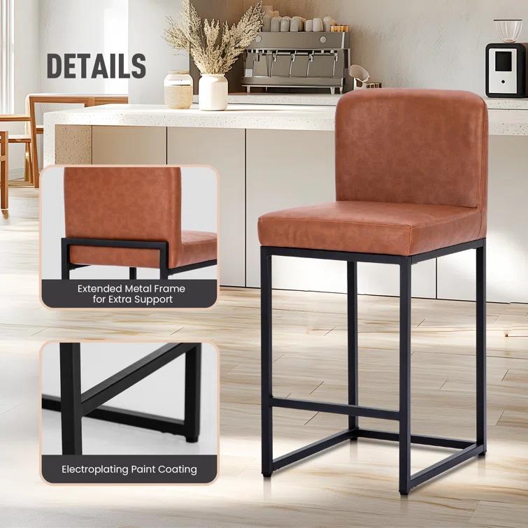 Wade Logan® Catharinus Extra Tall Bar Stool Set - Black Metal Base & Waterproof Faux Leather (Set of 3)