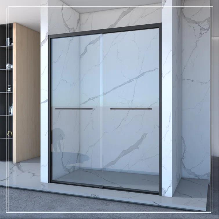 REDmintss 56-60"X70" Aluminum Frame Double Sliding Shower Door,Bypass Bathroom Sliding Door With Premium 5/16" (8Mm) Clear Tempered Glass, Black Hardware Sliding Glass Shower Enclosure,Matte Black Finished AGLBX06590A
