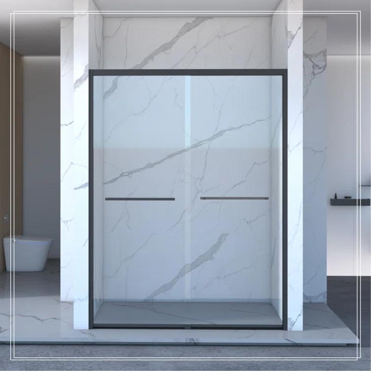 REDmintss 56-60"X70" Aluminum Frame Double Sliding Shower Door,Bypass Bathroom Sliding Door With Premium 5/16" (8Mm) Clear Tempered Glass, Black Hardware Sliding Glass Shower Enclosure,Matte Black Finished AGLBX06590A