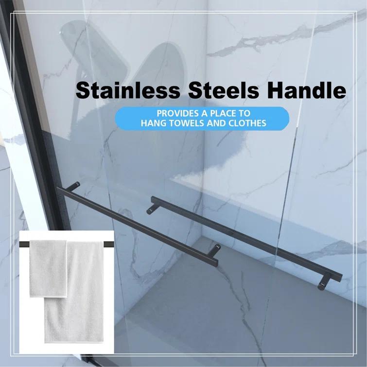 REDmintss 56-60"X70" Aluminum Frame Double Sliding Shower Door,Bypass Bathroom Sliding Door With Premium 5/16" (8Mm) Clear Tempered Glass, Black Hardware Sliding Glass Shower Enclosure,Matte Black Finished AGLBX06590A