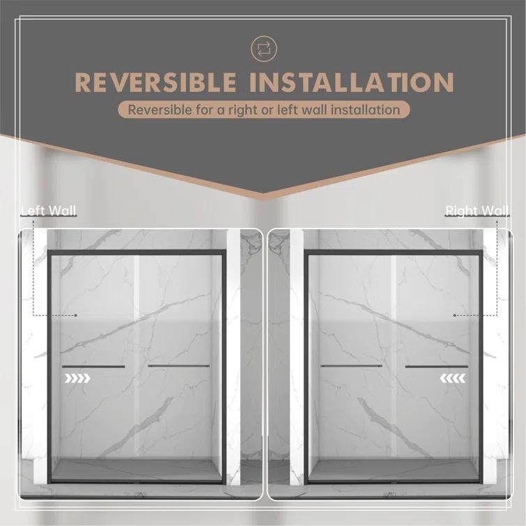 REDmintss 56-60"X70" Aluminum Frame Double Sliding Shower Door,Bypass Bathroom Sliding Door With Premium 5/16" (8Mm) Clear Tempered Glass, Black Hardware Sliding Glass Shower Enclosure,Matte Black Finished AGLBX06590A
