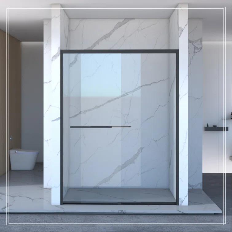 REDmintss 56-60"X70" Aluminum Frame Double Sliding Shower Door,Bypass Bathroom Sliding Door With Premium 5/16" (8Mm) Clear Tempered Glass, Black Hardware Sliding Glass Shower Enclosure,Matte Black Finished AGLBX06590A