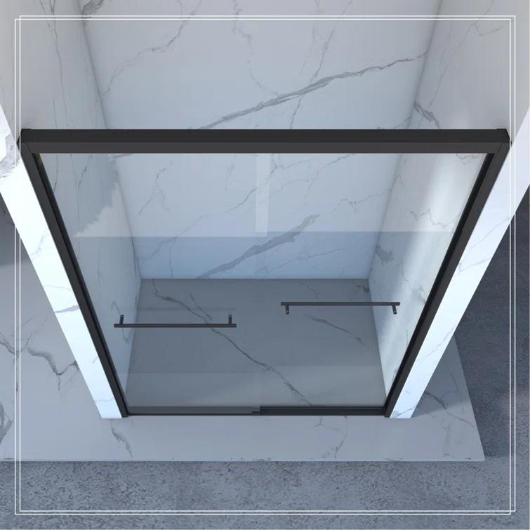 REDmintss 56-60"X70" Aluminum Frame Double Sliding Shower Door,Bypass Bathroom Sliding Door With Premium 5/16" (8Mm) Clear Tempered Glass, Black Hardware Sliding Glass Shower Enclosure,Matte Black Finished AGLBX06590A