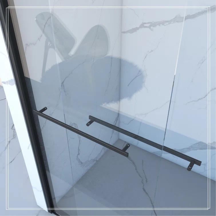 REDmintss 56-60"X70" Aluminum Frame Double Sliding Shower Door,Bypass Bathroom Sliding Door With Premium 5/16" (8Mm) Clear Tempered Glass, Black Hardware Sliding Glass Shower Enclosure,Matte Black Finished AGLBX06590A