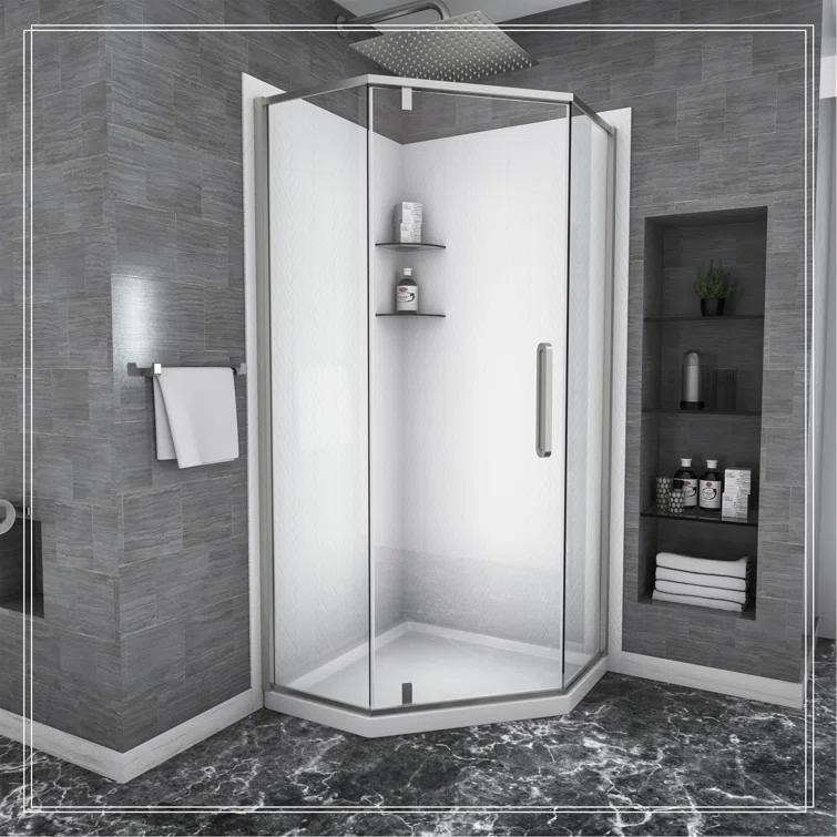 REDmintss Shower Door 34-1/8" X 72" Semi-Frameless Neo-Angle Hinged Shower Enclosure AGLBX06527A