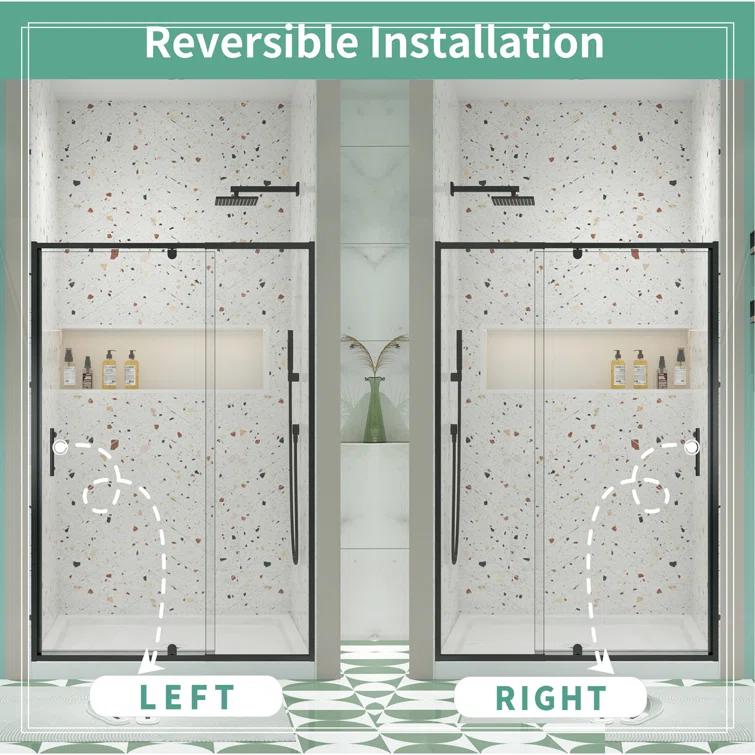 38-42" W x 71" H Flush Glass Shower Door Reversible Installation