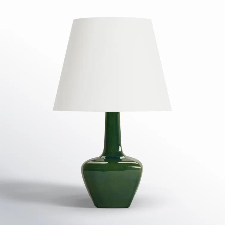 Green Ceramic Table Lamp with White Linen Shade, 28"