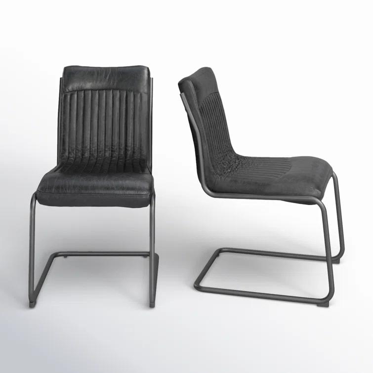 Transitional Black Genuine Leather Upholstered Side Chair