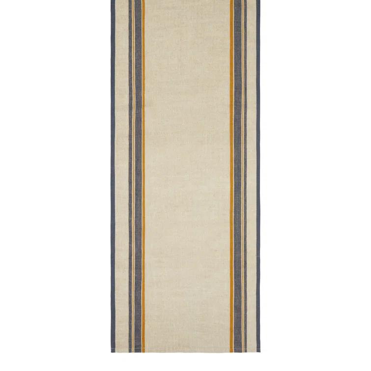 Natural and Blue Cotton Linen French Country Table Runner