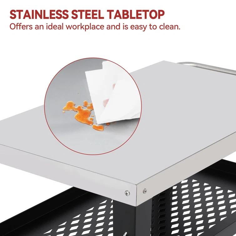 Royal Gourmet Royal Gourmet Movable 3-Shelf Grill Table with Removable Trash Bag Holder