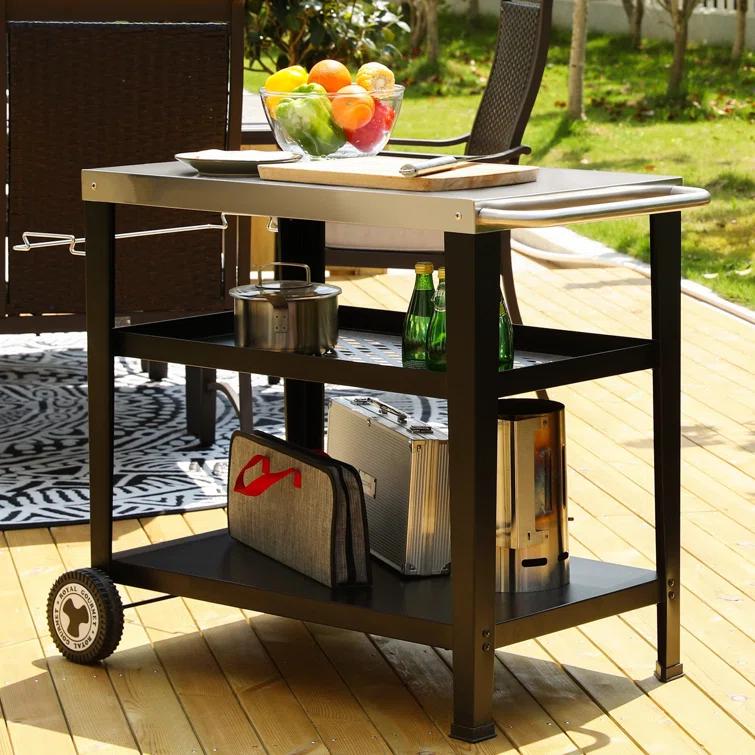Royal Gourmet Royal Gourmet Movable 3-Shelf Grill Table with Removable Trash Bag Holder