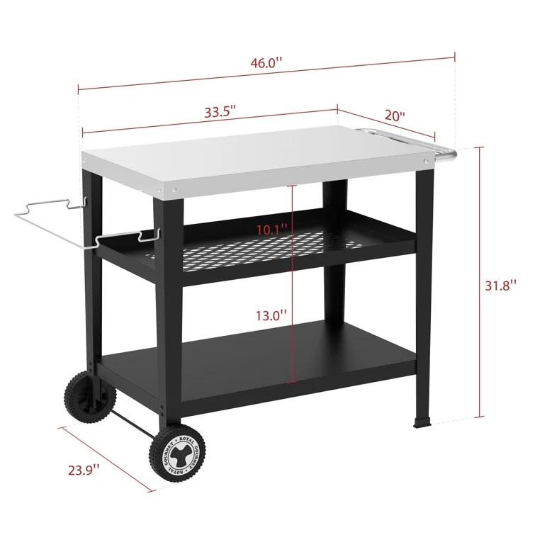 Royal Gourmet Royal Gourmet Movable 3-Shelf Grill Table with Removable Trash Bag Holder