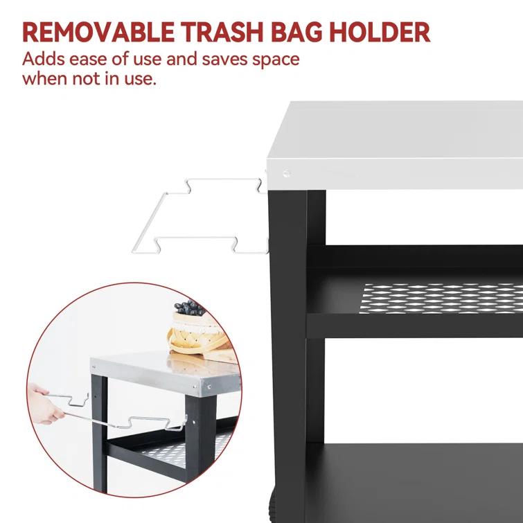 Royal Gourmet Royal Gourmet Movable 3-Shelf Grill Table with Removable Trash Bag Holder