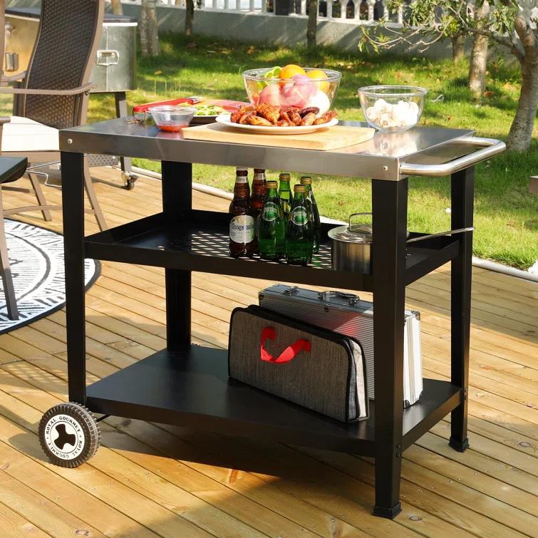 Royal Gourmet Royal Gourmet Movable 3-Shelf Grill Table with Removable Trash Bag Holder
