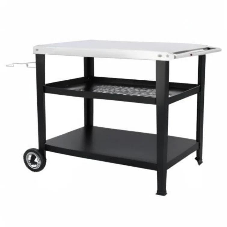 Rolling Dining Table With Trash Bag Holder, Outdoor Garden Patio BBQ Kitchen Food Prep Table Cart,Stainless Steel Tabletop