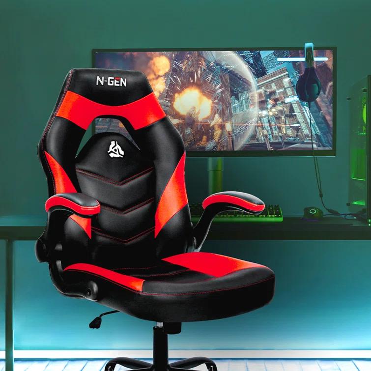 N-GEN Adjustable Ergonomic Faux Leather Swiveling PC & Racing Game Office Desk Chair with Flip-Up Arms