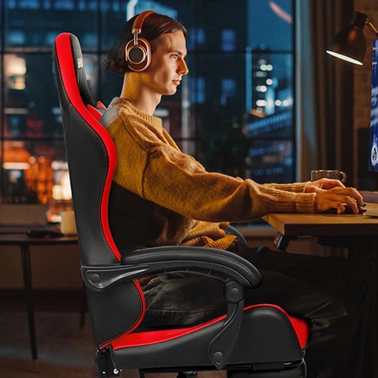 N-GEN Adjustable Ergonomic Faux Leather Swiveling PC & Racing Game Office Desk Chair with Flip-Up Arms