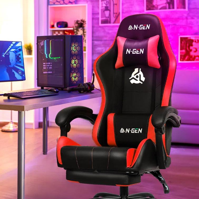 N-GEN Adjustable Ergonomic Faux Leather Swiveling PC & Racing Game Office Desk Chair with Flip-Up Arms