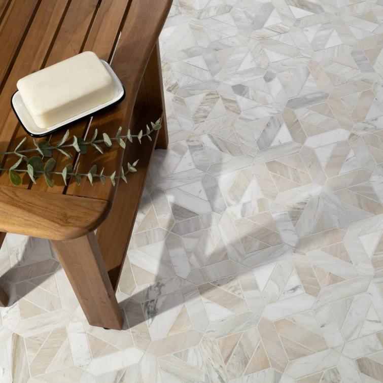Athena Gold Geometrica 12" x 12" Honed Marble Mesh Mounted Mosaic Tile
