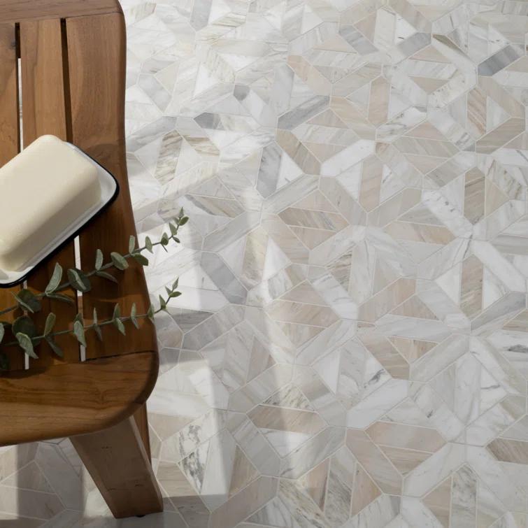 Athena Gold Geometrica 12" x 12" Honed Marble Mesh Mounted Mosaic Tile