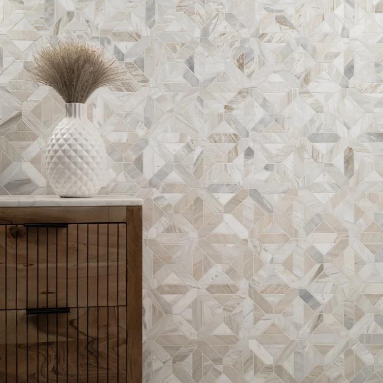 Athena Gold Geometrica 12" x 12" Honed Marble Mesh Mounted Mosaic Tile