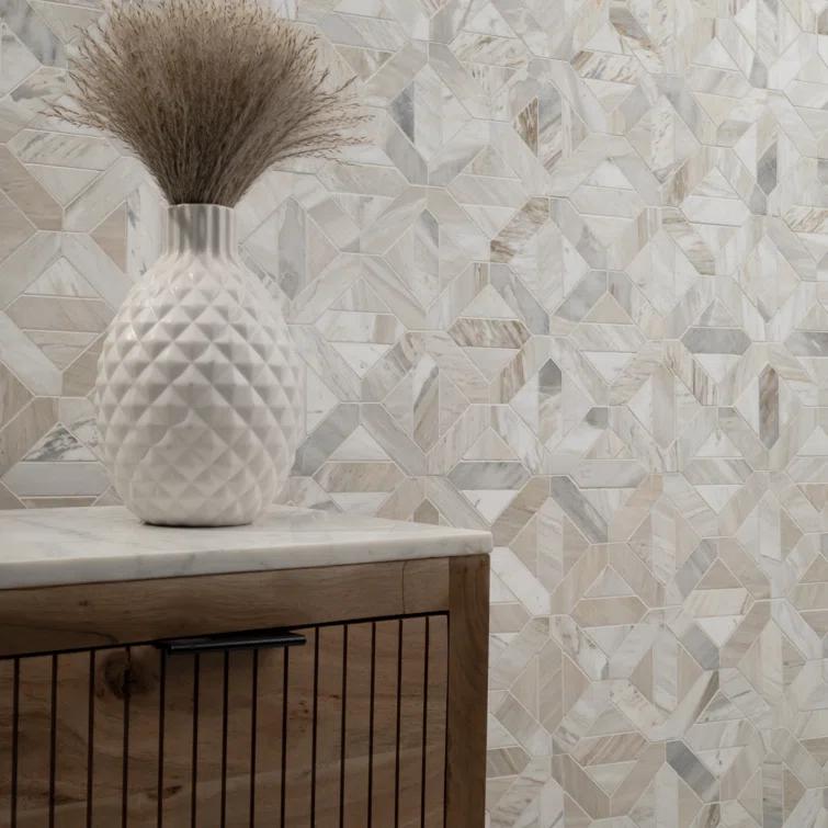 Athena Gold Geometrica 12" x 12" Honed Marble Mesh Mounted Mosaic Tile